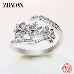 Ring aus 925er-Sterlingsilber, Zdadananillo, verstellbarer Zirkonia-Ring für Damen mit Blumen, offenes Schmuckzubehör mit Geschenkmerkmalen Z0327