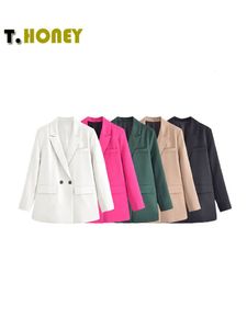 Abiti da donna Blazer TELLHONEY Moda donna Solid Doppio petto Blazer Donna elegante maniche lunghe Giacca ampia Cappotti Ufficio Capispalla da donna Top 230327