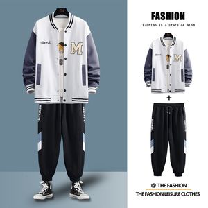 Men's Jackets American Big M Letter Print Jacket Men's Y2K Street Hip-Hop Retro Baseball Uniform Couplel trend All-match Suit TopPants Black 230328