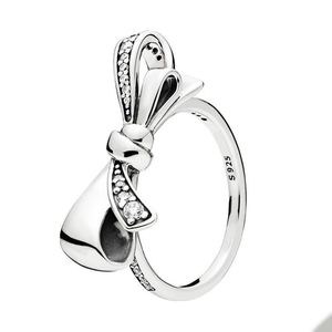 Sparkling Bow Ring Real Sterling Silver för Pandora Cz Diamond Fashion Party Designer Jewelry for Women Girl Gift Rings set med original detaljhandel