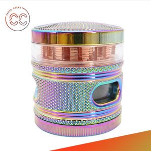 Smoking Pipes 63-4 through the teeth three holes on the upper and lower cover ring pattern dazzling color zinc alloy cigarette grinder Tobacco grinder