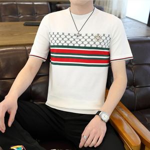 2023 メンズ Tシャツ夏の新紳士服ヨーロッパ駅チェック柄プリントラウンドネック半袖 Tシャツブランド半袖 Tシャツニット Tシャツ