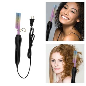 Hair Straighteners 2 in 1 Comb Curler Flat Iron Straightener Wigs Straightening Brush Crimper Wet Dry Electric Heating Styler Tools 230328