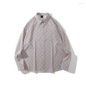 Camicie casual da uomo Camicette scozzesi Colletto rovesciato Camicia a maniche lunghe con bottoni Harajuku Oversize Top e camicetta da donna da donna