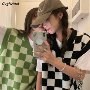 Women's Vests Sweater Vest Women Plaid Vintage Baggy All-match Stylish Leisure Girls College Cozy Knitted Autumn Street Wear Harajuku 230328
