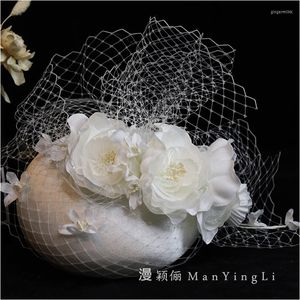Headpieces Bridal Hat Soft Tulle Face Veil Women Hair Accessories With Flowers