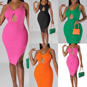 Kvinnor Casual Dresses 2023 Summer Designer Bodycon Dress Sticked Hollow Out Sling ärmlös Sexig klänning för damer