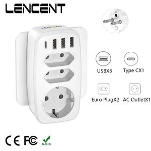 Sockets Lencent UE Extender z 3 punktami sprzedaży 3 Porty USB 1 Typ C 5v 24A Ochrona Przeciążenia adaptera dla HomeOffice Z0327