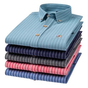 Mense Casual Shirts M7XL Högkvalitativ 100% Cotton Oxford Plaid Man broderi långärmad för män vit blå klänning 230328