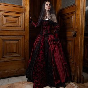 Party Dresses Vintage Medieval Burgundy Wedding Dress Sexy Strapless Gothic Country Civil Gowns Corset Black Lace Bohemian Bride 230328