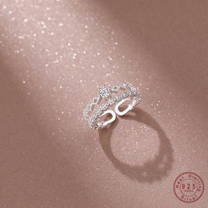 Кольца полосы S925 Серебряное серебряное серебряное кольцо циркона для женщин, корейская простой маленькое свежее открытое кольцо, ювелирные изделия Z0327