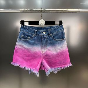 Kvinnors jeans prepomp 2023 vår sommar ankomst gradient färg rippad tofs rose rosa denim shorts kvinnor kort gh521