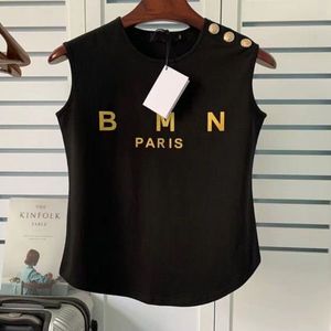 Yeni Moda Barmen Kadın T-Shirt Kolsuz tasarımcı Spor high-end lüks yuvarlak boyun pamuk çift iplik nakış giymek