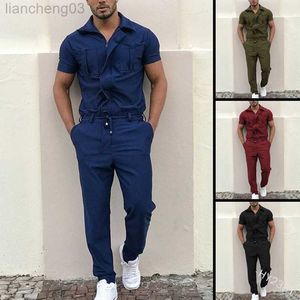 Men's Tracksuits 2022 New Mens Rompers Pants Casual Loose One-piece Suit Overalls Fashion Short Sleeve Jumpsuit Streetwear Men Ropa De Hombre W0328