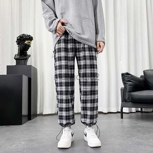 Herrbyxor sommarlätt rutig hiphop överdimensionerad casual koreansk harem Sweatpants harajuku mode streetwear jogger y23