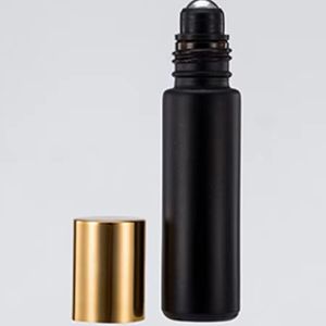 Rolo de 10 ml em garrafa de vidro Fragrâncias de garrafa preta fosca garrafas de perfume essencial com bola de rolo de metal C21