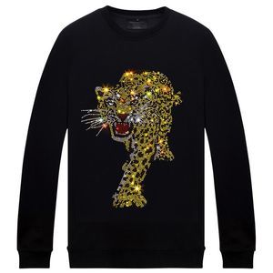 Herren Hoodies Sweatshirts Plus Size 6xl Mode Leoparden Strass Sweatshirt Hoodie Schwarz weißer lous Fit Pullover für männlich
