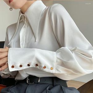 Women's Blouses Satin Shirt Women's Long-sleeved 2023 Autumn Style Fashion Design Sharp Collar Top French Korean Women Tops