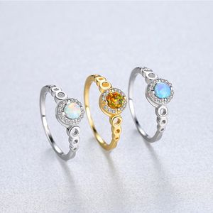 Korean Microinlaid Zircon Opal Hollow S925 Silver Ring Luxury Colored Gemstone Women Ring Premium Jewelry Gift