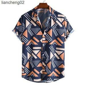 Мужские повседневные рубашки гавайская рубашка 2022 Летние новые мужские рубашки повседневная мода -мода -тренд отворотный лацэк печатные рубашки с коротким рукавом Camisas Para Hombre W0328