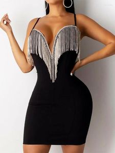 Casual Dresses 2023 Club Sexy Dress Women Sleeveless Sequin Tassel V Neck Bodycon Summer Party Vintage