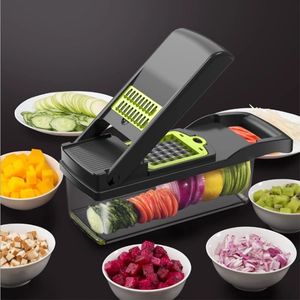 Fruktgrönsaksverktyg Mandoline 12 In1 Kök Tillbehör Vegetabiliska skärare Peeler Chopper Slicer Fruit Potato Morot Grater With Drain Basket Gadget 230328