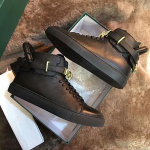 22S/S Hi-top Lock Sneakers Shoes Men 100MM Belted Gold Plated Hardware Runner Sports Full-grain Italian Calf Leather Skateboard Walking EU38-46