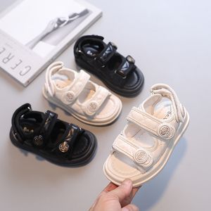 Slipper Children Summer Sandals Chic Girls Casual Solid Black Kids Fashion Princess Japanese Style Classic Flowers Buckle 230328
