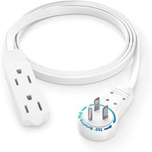 Przewody przedłużające przewody białe płaskie multi-plug 1ft-360 ° krótki przewód zasilający multi-outlet wewnętrzny 16 miernik 3 zębowy sznur na liście (biały 1 stóp)