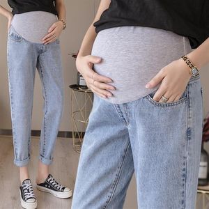 Spring Summer Denim Maternity Straight Jeans High Waist Belly Harem Pants For Pregnant Women Loose Pregnancy Trousers Bottoms273t