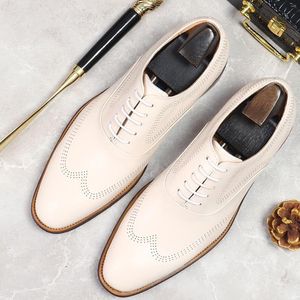 Spring/autumn Shoes Man Business Leather 215 Genuine Dress Oxford British Formal Big Sizes Casual Retro Lace-up White Beige 663