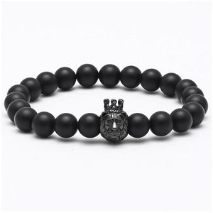 Beaded Mens Bracelet Buddha Bangle Brand Natural Stone Bead Gold Lion Head Crown King Charms Christmas Jewelry Drop D Dhmzw