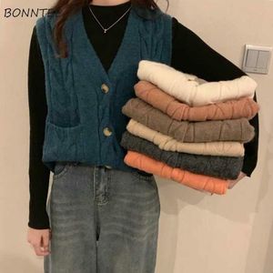 Kamizelki kamizelki kamizelki Sweter Kobiety Kobiety pasują kieszenie na dekolt w szyku eleganckie miękkie luźne college single breaste basic ulzzang jesień wolny 230328