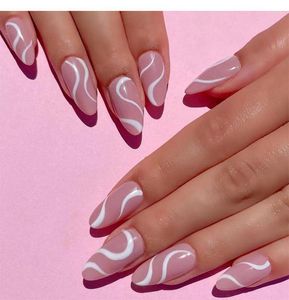 Ложные ногти Heallor 24pcs French Wave Design Fake Lummer Style Gradient Gradient Pink Purple Heart Flower Nail Tools