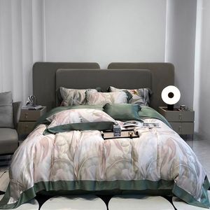 Bedding Sets Eucalyptus Lyocell Chic Flowers Leaves Printing Set Patchwork Process Super Soft Breathable Duvet Cover Bed Sheet