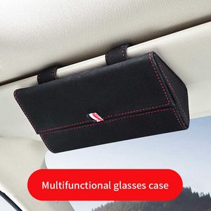 Sunglasses Cases Bags Multifunction Auto Car Glasses Case PU Leather Suede Eyeglasses Ticket Card Clamp Car Sun Visor Sunglasses Holder Accessories J230328