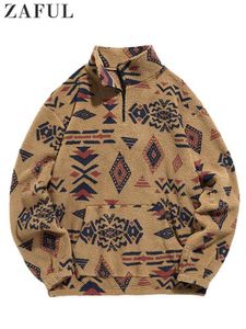 Felpe con cappuccio da uomo per Pria Bulu Domba Palsu Sherpa Kaus Ritsleting Print Etnis Berbulu Streetwear Pullover Musim Gugur Dingin Dolcevita 230328