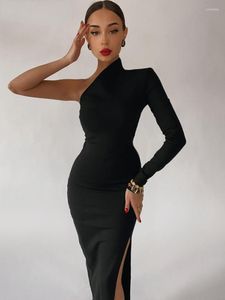 Vestidos casuais vestido elegante mulheres verão um ombro extra longa e formal de casamento moda preta apertada