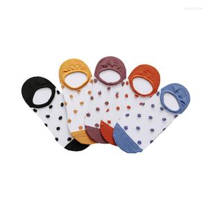 Women Socks 10 Pairs / Pack Dot Card Silk Boat Female Japanese Shallow Mouth Invisible Short Tube Cotton Silicone Slip