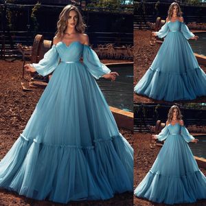 Elegant Ball Gown Prom Dresses Sweetheart Off the Shoulder Tulle Belt Zipper Backless Pleats Floor Length Plus Size Custom Made Party Dress Vestido De Noite