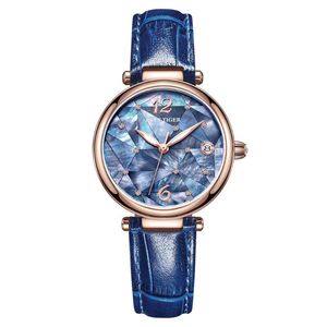 Relógios de pulso recife Tiger/RT Design Luxury 316L Steel Blue Dial Watches Automatic Women Genuine Leather Strap RGA1584