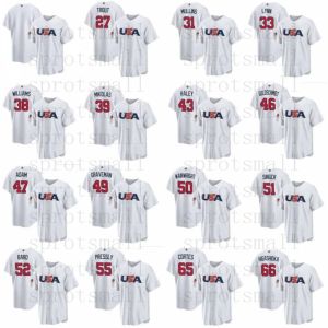 Anpassad 2023 World Baseball Classic WBC USA Jerseys Trout Mullins Lynn Williams Mikolas Raley Goldschmidt Adam Graveman Wainwright Singer Bar