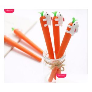 Penne gel New Cute Cartoon Creativo Coniglio bianco Amore Carota Studenti Penna neutra nera Firma per ufficio Cancelleria per Gb6 Dhyjr