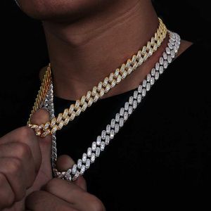 Iced Out Hip Hop Jewelry 12mm 14K 18K Gold Plated Brass 5A Baguette Cz Diamond Cuban Link Chain Halsband