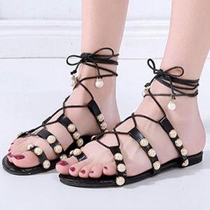 Sandały Kobiety Summer Pearl Cross Platform Platforma Otwórz otwartego palca Wysokiej jakości rzymskie buty postaci Chaussures Femme