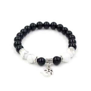 Perlen 8 mm natürlicher weißer Howlith schwarzer Onyx Stonec buddhistischer Buddha-Anhänger Charm Meditation Gebetsperle Mala-Armband Drop Lieferung 2 Dhdl0