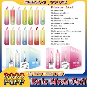 Original Kulx Mesh Coil E Cigarette 14 Flavors 18ml Rechargeable Disposable Vape Pen Device Pod Smoking Vapes Kit 8000 Puffs 0% 2% 3% 5% 850Mah Battery