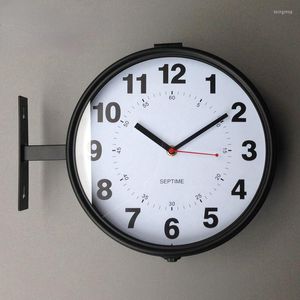 Wall Clocks Small Double Sided Clock Simple Fashion Round Cool Black Ultra Quiet Living Room Metal Modern