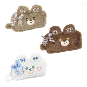 Cute Bear Bowknot Plush Pencil Pen for CASE Fuzzy Cosmetic Bag Stationery Organi