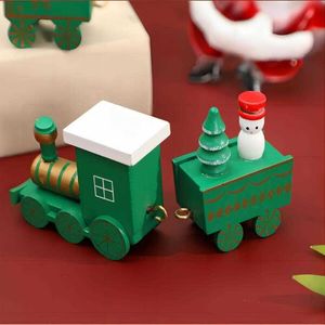 Children Christmas Day Gifts Wooden Train Ornaments Snowflake Painted Xmas Decor Ornament White Green Red 2023